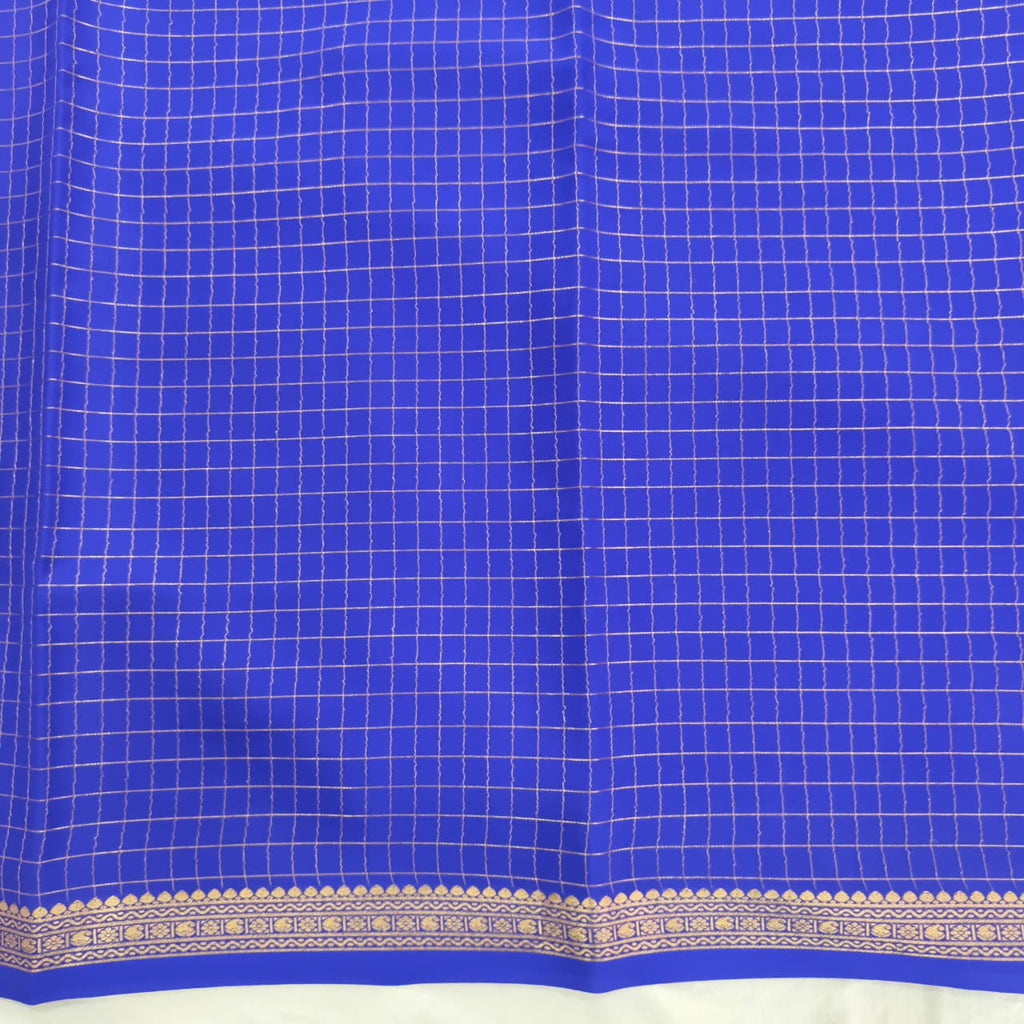 Pure Mysore Crepe Silk Saree –Royal Blue with small checks