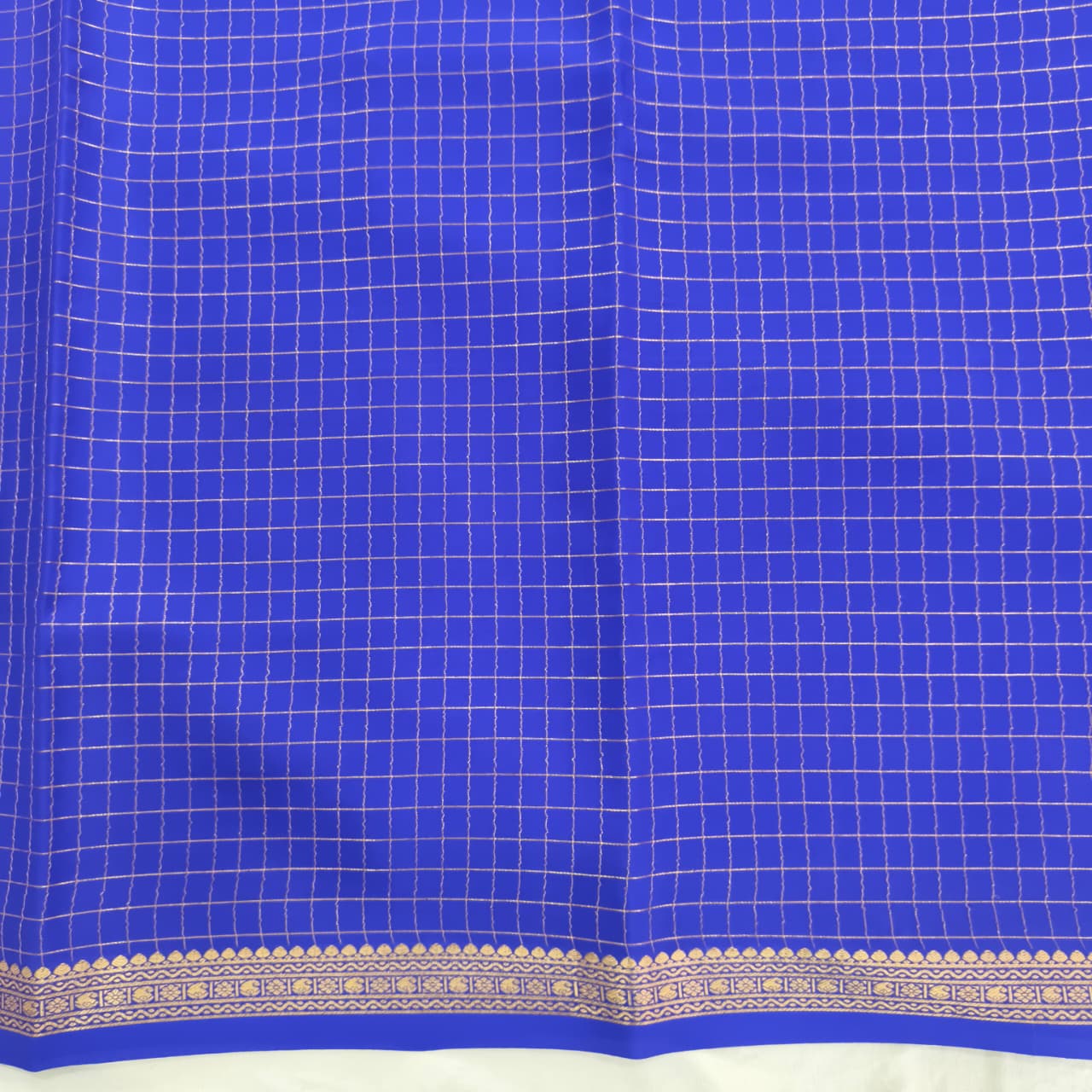 Pure Mysore Crepe Silk Saree –Royal Blue with small checks