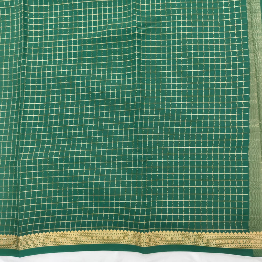 Pure Mysore Crepe Silk Saree – Dark Green with small checks
