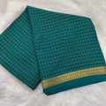 Pure Mysore Crepe Silk Saree – Peacock Blue with small checks