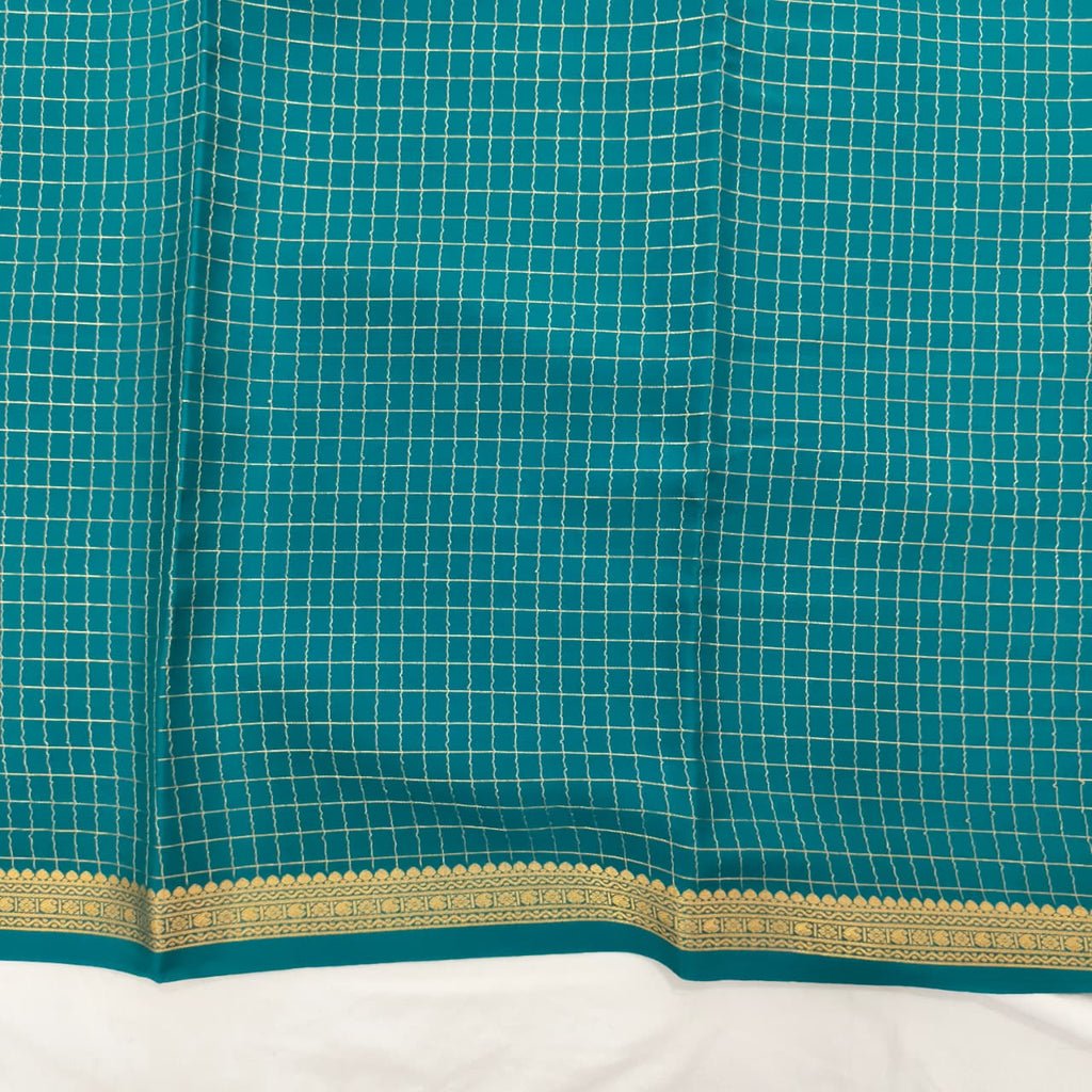 Pure Mysore Crepe Silk Saree – Peacock Blue with small checks