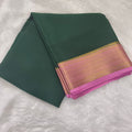 Pure Mysore Crepe Silk Saree – Bottle Green with Pink Contrast