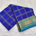 Pure Mysore Crepe Silk Saree – Royal Blue with Sky Blue Contrast