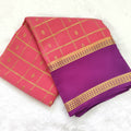 Pure Mysore Crepe Silk Saree – Light Pink with Wine Contrast