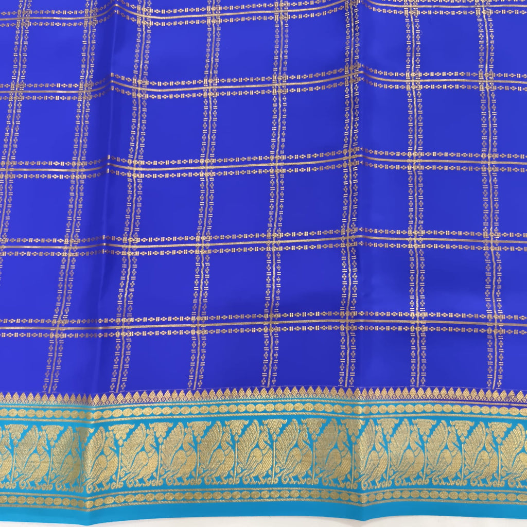 Pure Mysore Crepe Silk Saree – Royal Blue with Sky Blue Contrast