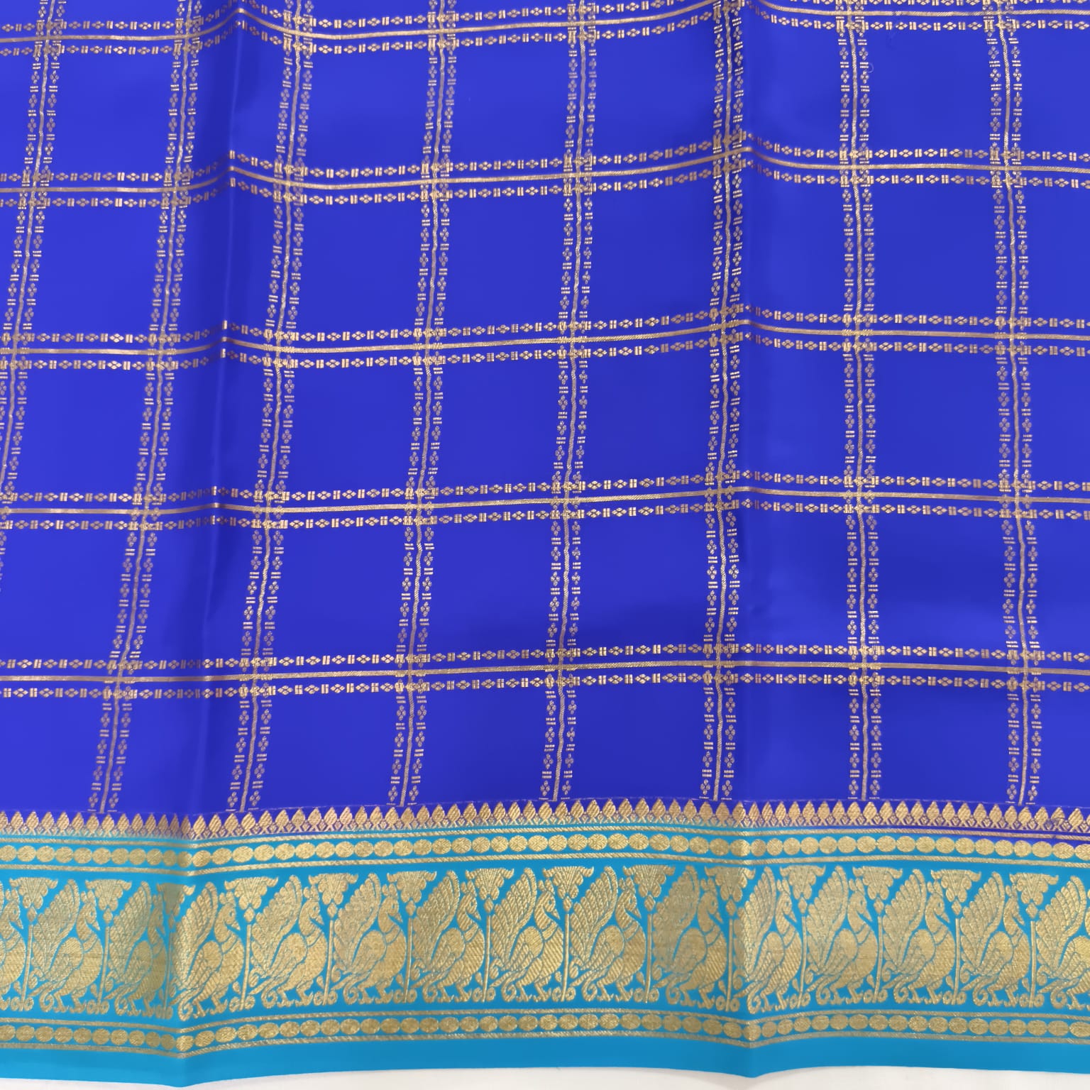 Pure Mysore Crepe Silk Saree – Royal Blue with Sky Blue Contrast