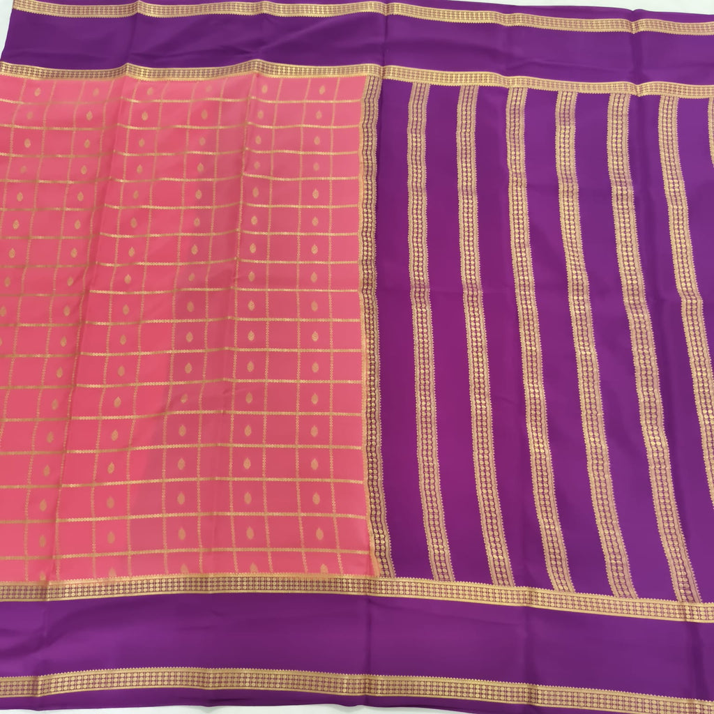 Pure Mysore Crepe Silk Saree – Light Pink with Wine Contrast