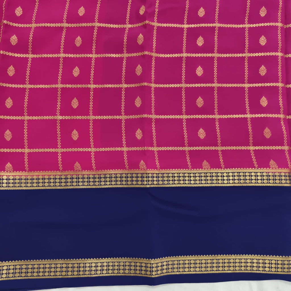Pure Mysore Crepe Silk Saree – Magenta with Navy Blue Contrast