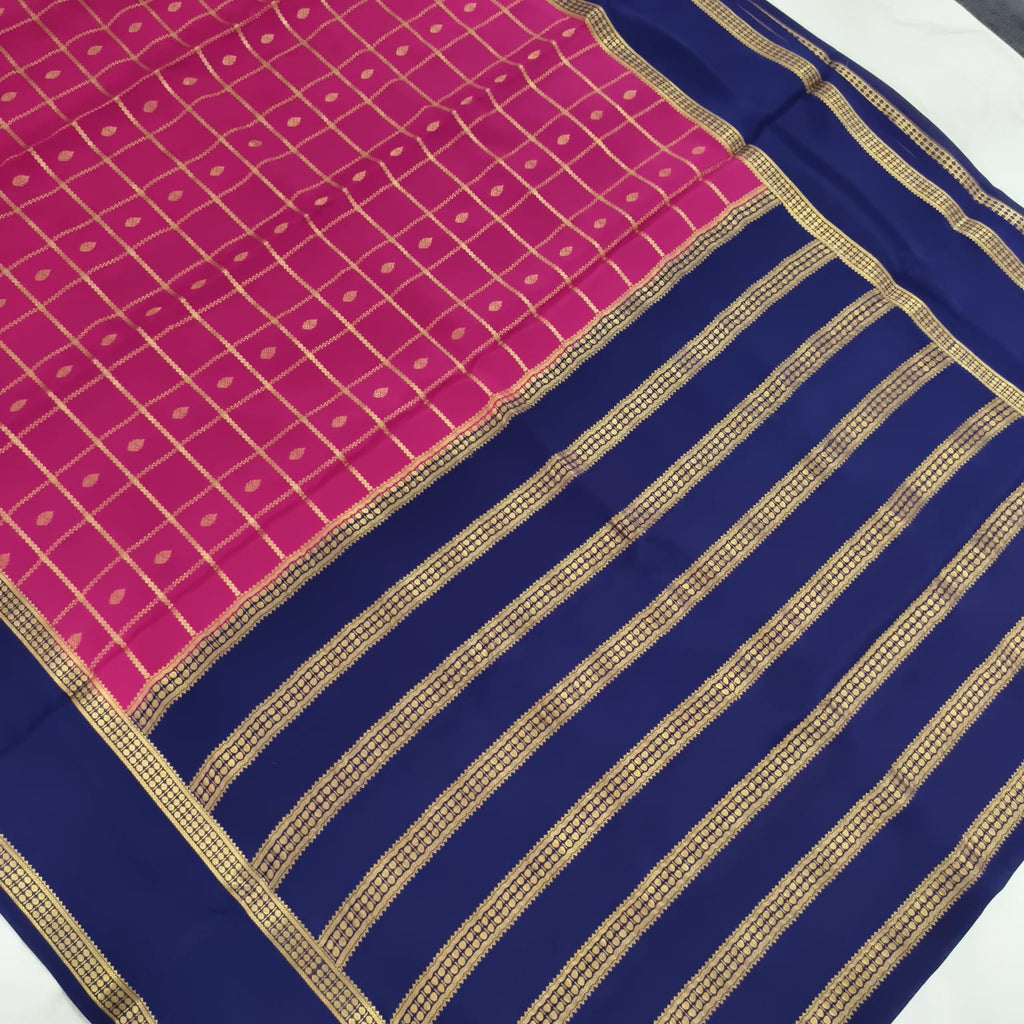 Pure Mysore Crepe Silk Saree – Magenta with Navy Blue Contrast