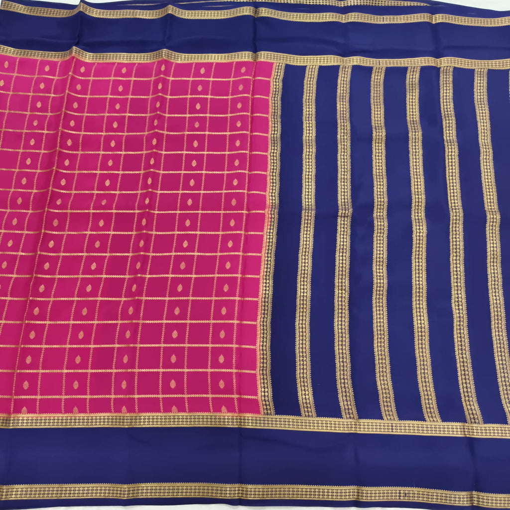 Pure Mysore Crepe Silk Saree – Magenta with Navy Blue Contrast