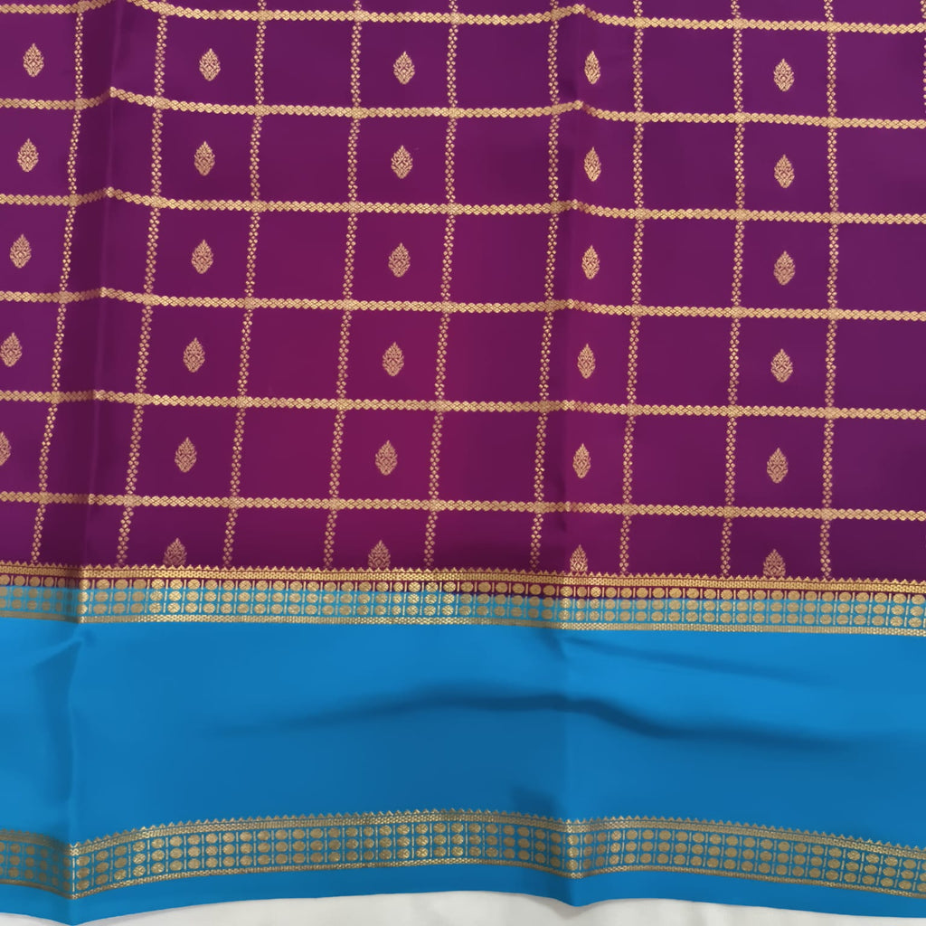 Pure Mysore Crepe Silk Saree – Wine with Sky Blue Contrast