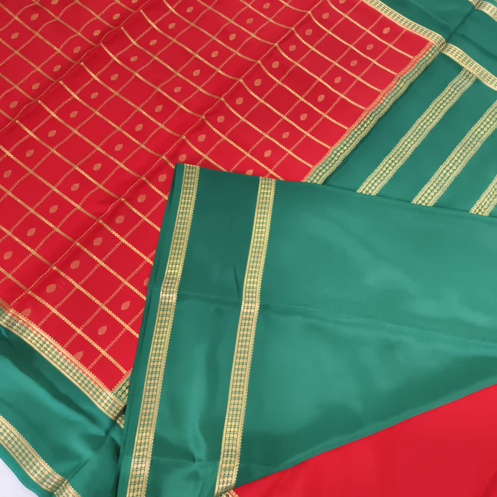 Pure Mysore Crepe Silk Saree – Red with Rama Green Contrast
