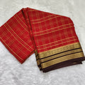 Pure Mysore Crepe Silk Saree – Red with Deep Chocolate Brown Contrast