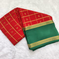 Pure Mysore Crepe Silk Saree – Red with Rama Green Contrast