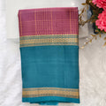 Pure Kanchipuram Silk Saree –Pink and Peacock Blue Contrast with Checks