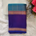 Pure Kanchipuram Silk Saree – Peacock Blue and Purple Contrast with Checks