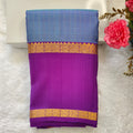 Pure Kanchipuram Silk Saree – Blue and Purple Contrast with Checks