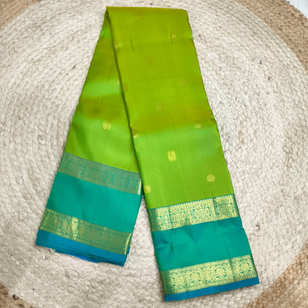 Pure Kanchipuram Handloom Silk Saree- Light Green and Light Blue