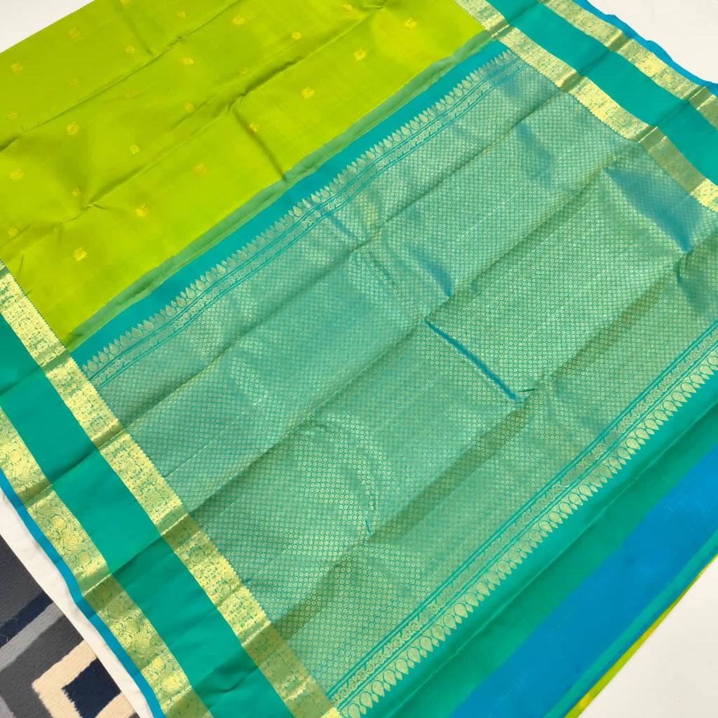 Pure Kanchipuram Handloom Silk Saree- Light Green and Light Blue