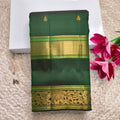 Pure Kanchipuram Handloom Silk Saree- Bottle Green With Big Bentex
