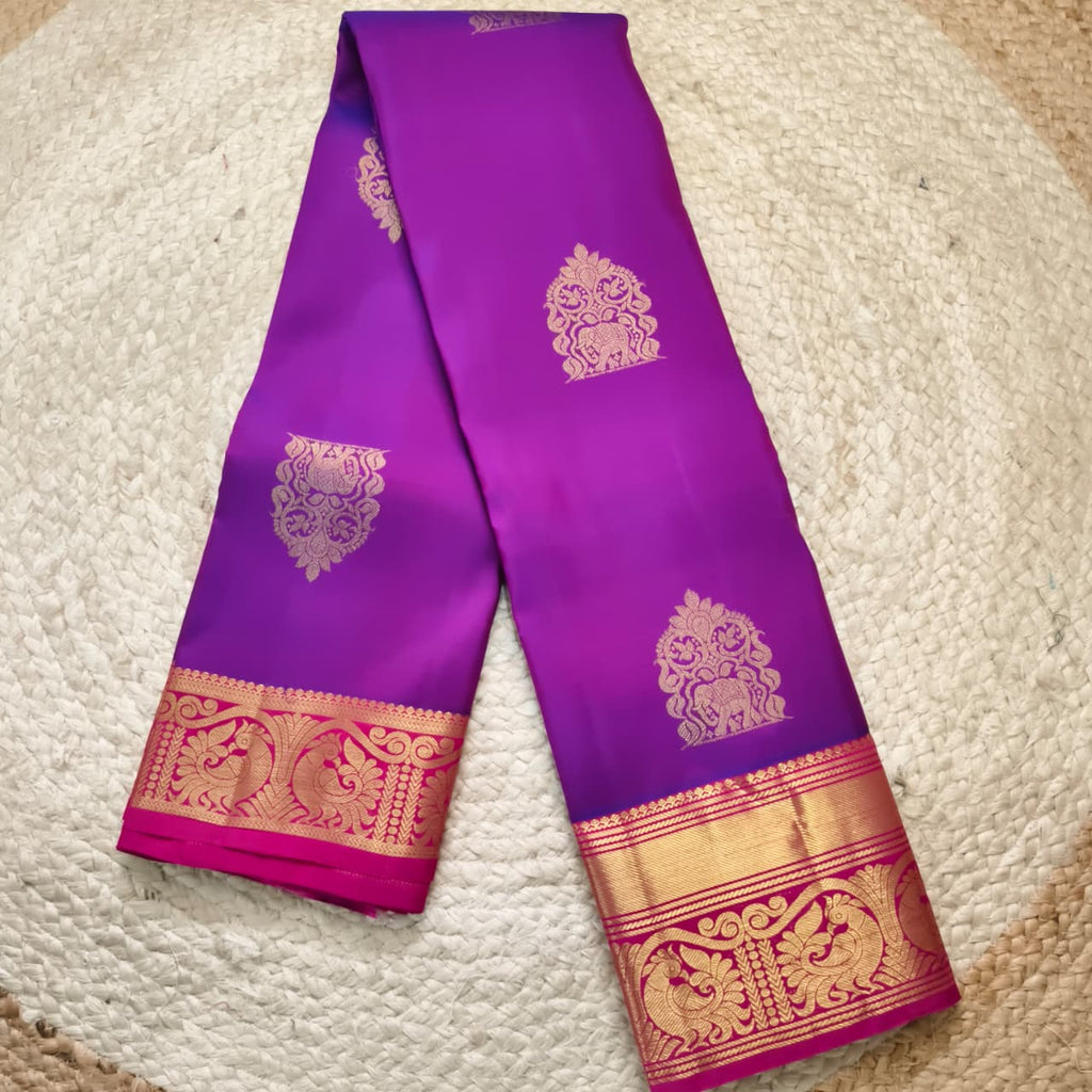 Pure Kanchipuram Handloom Silk Saree- Magenta With Rani Pink