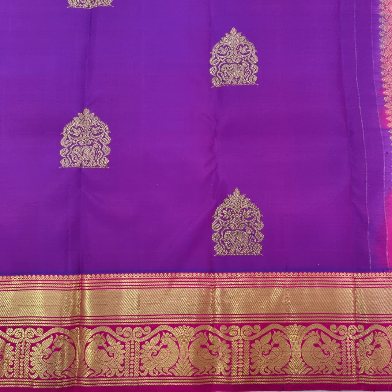 Pure Kanchipuram Handloom Silk Saree- Magenta With Rani Pink