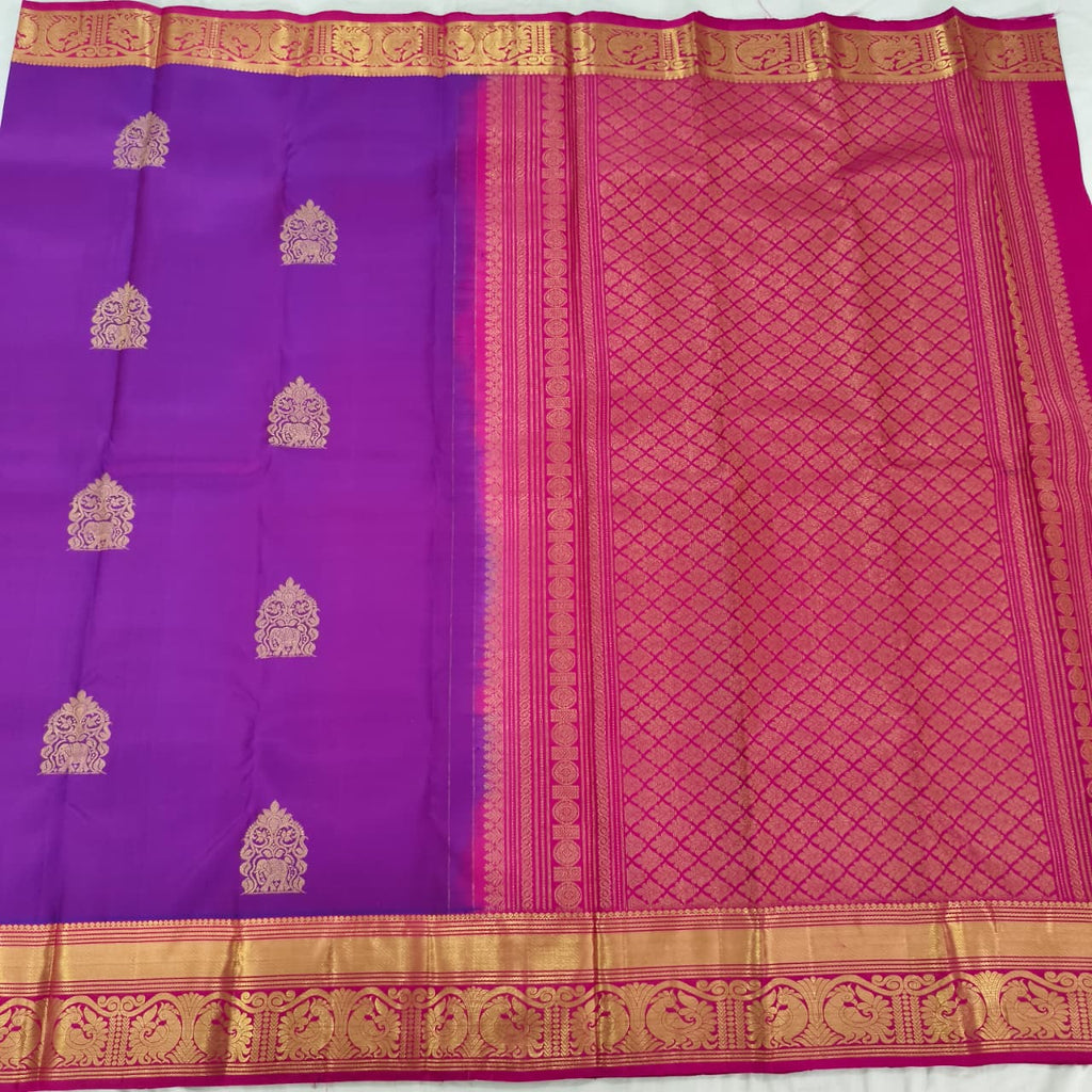 Pure Kanchipuram Handloom Silk Saree- Magenta With Rani Pink