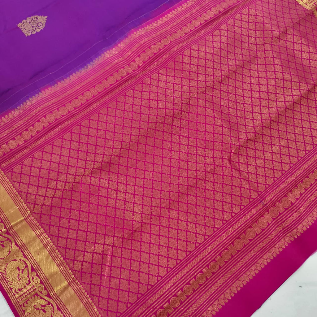 Pure Kanchipuram Handloom Silk Saree- Magenta With Rani Pink