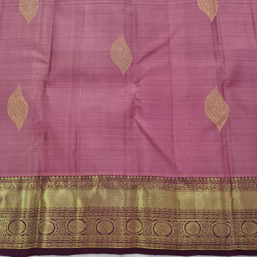 Pure Kanchipuram Handloom Silk Saree- Onion Pink with Wine