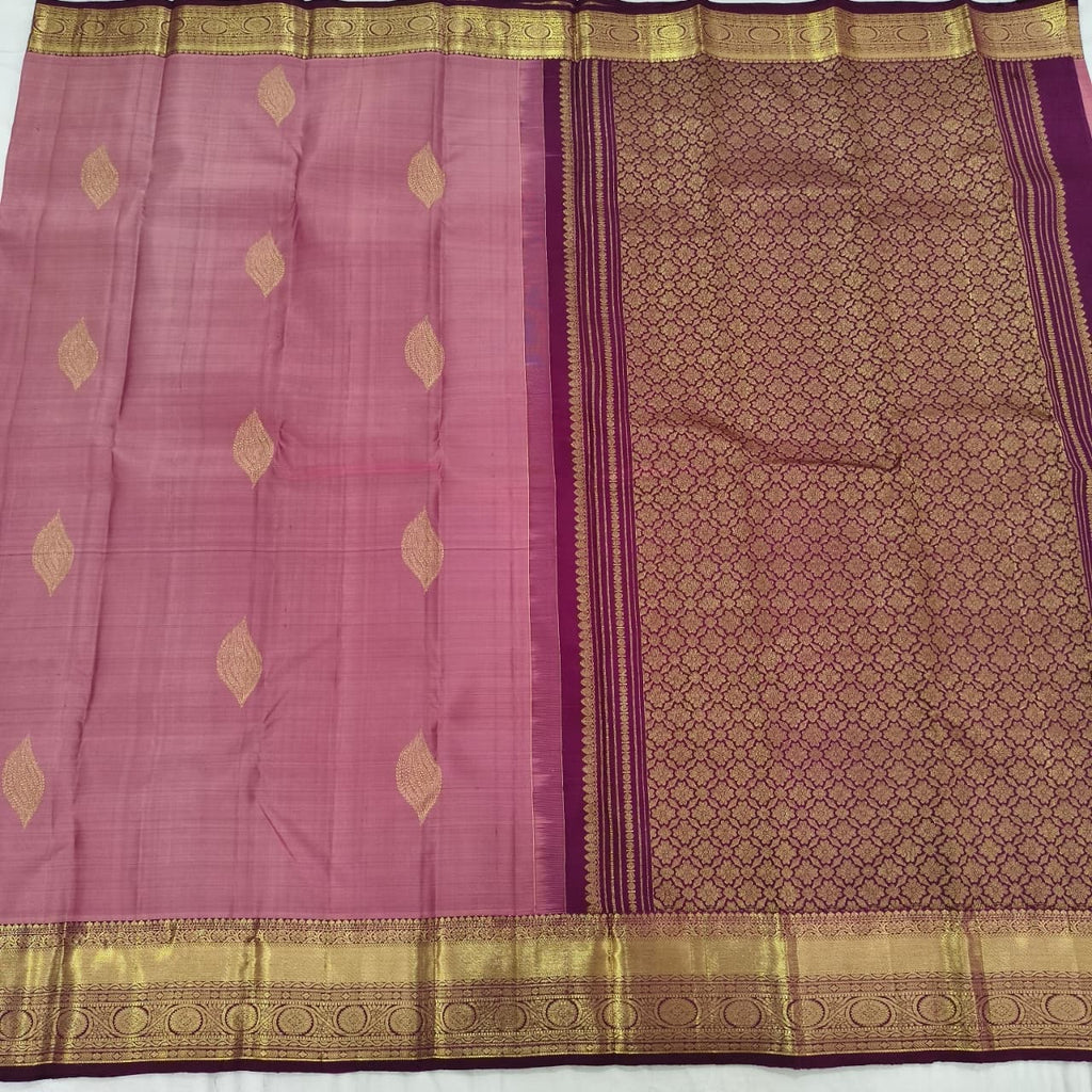 Pure Kanchipuram Handloom Silk Saree- Onion Pink with Wine