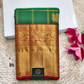 Pure Kanchipuram Handloom Silk Saree- Bottle Green Checks Saree with Maroon Contrast