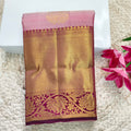 Pure Kanchipuram Handloom Silk Saree- Onion Pink with Wine Contrast
