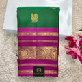Pure Kanchipuram Handloom Silk Saree- Bottle Green With Magenta