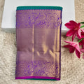 Pure Kanchipuram Handloom Silk Saree- Peacock Blue with Magenta