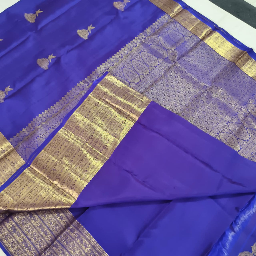 Pure Kanchipuram Handloom Silk Saree- Navy Blue Color