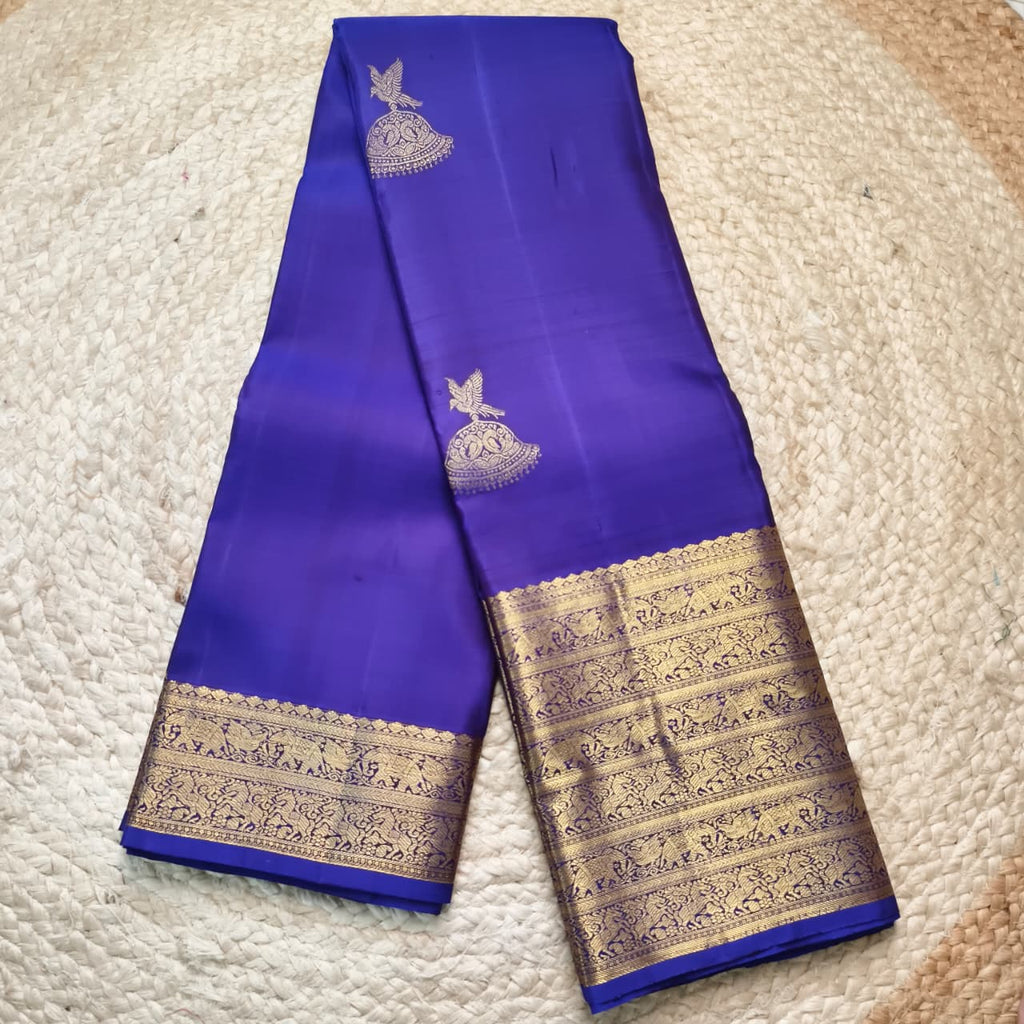Pure Kanchipuram Handloom Silk Saree- Navy Blue Color