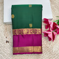 Pure Kanchipuram Silk Saree – Bottle Green and Magenta Contrast