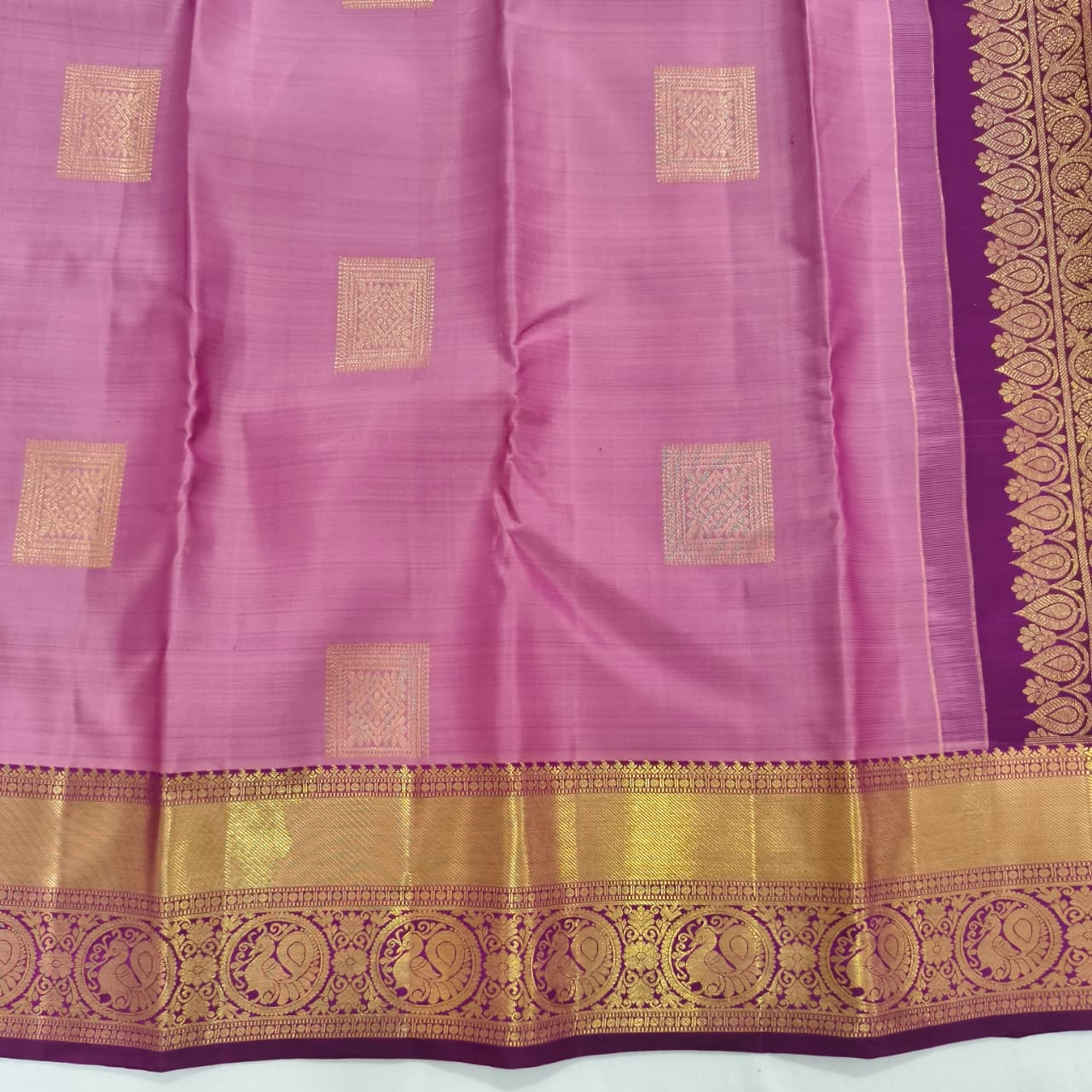 Pure Kanchipuram Silk Saree – Onion Pink and Wine Contrast