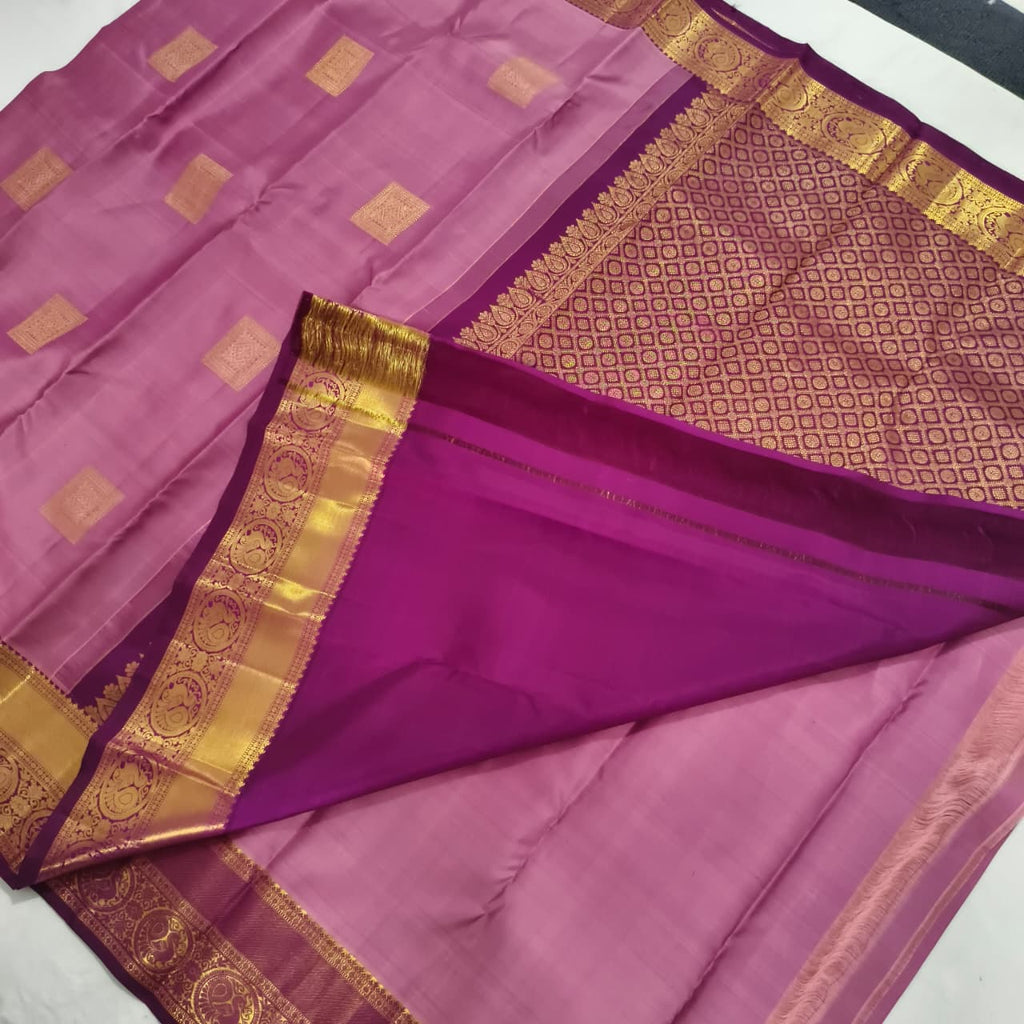 Pure Kanchipuram Silk Saree – Onion Pink and Wine Contrast
