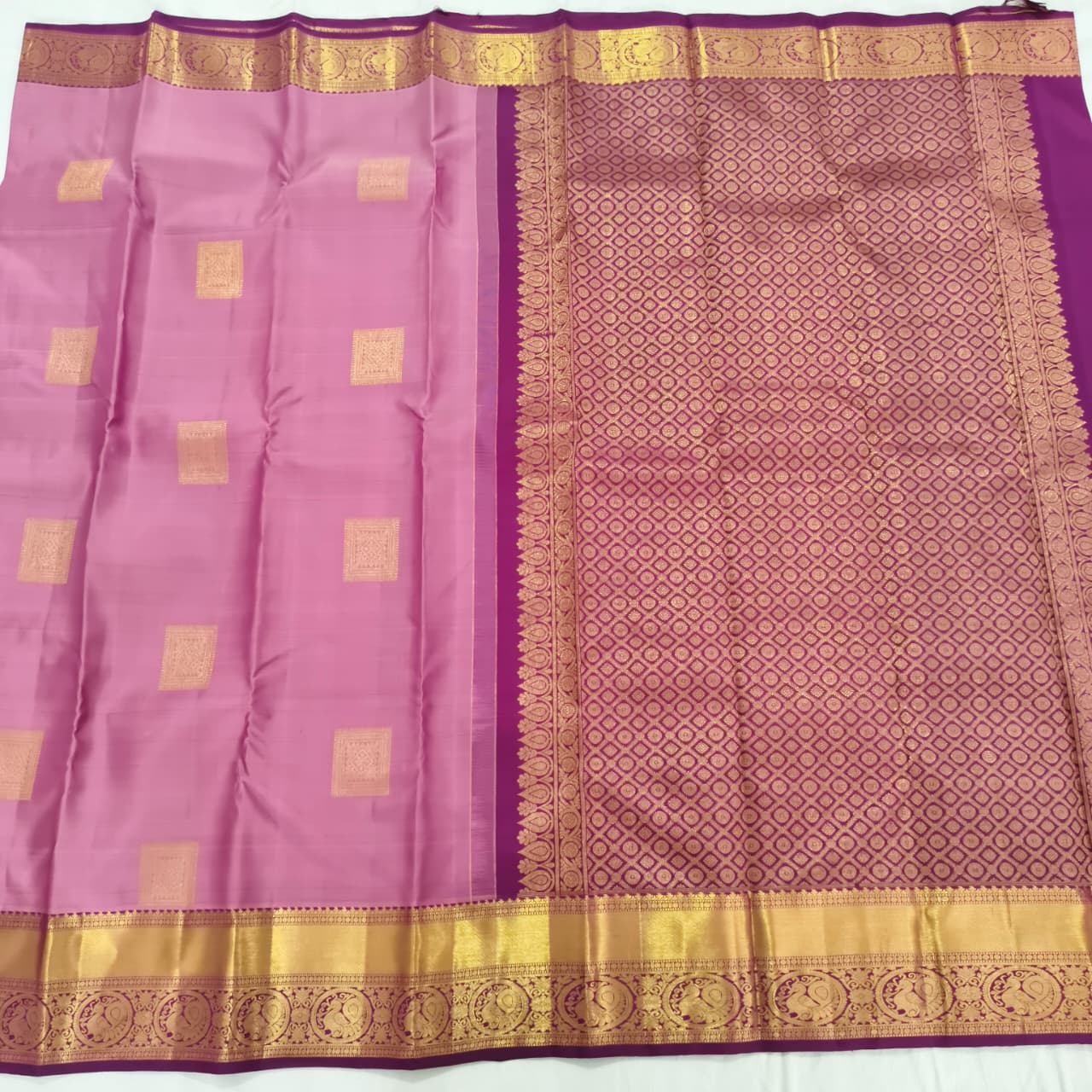 Pure Kanchipuram Silk Saree – Onion Pink and Wine Contrast