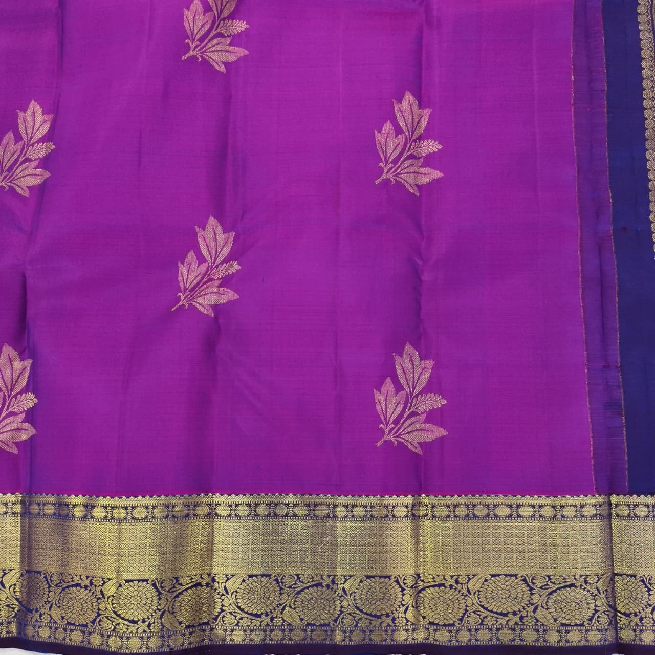 Pure Kanchipuram Silk Saree – Purple and Blue Contrast