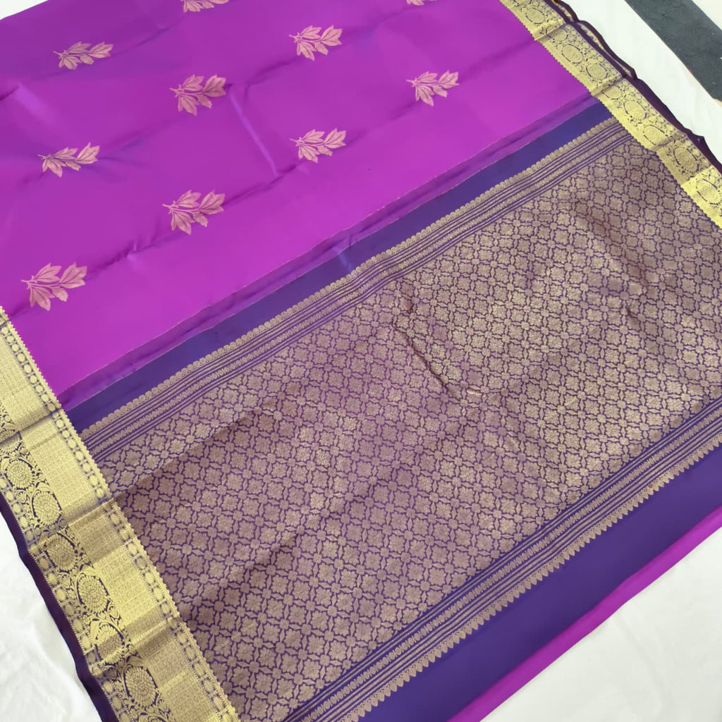 Pure Kanchipuram Silk Saree – Purple and Blue Contrast