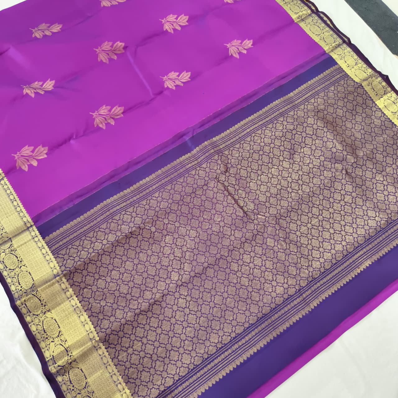 Pure Kanchipuram Silk Saree – Purple and Blue Contrast