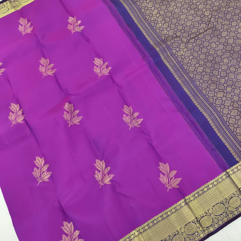 Pure Kanchipuram Silk Saree – Purple and Blue Contrast