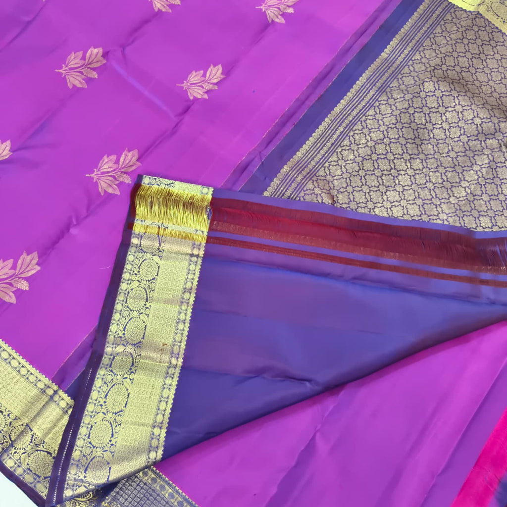 Pure Kanchipuram Silk Saree – Purple and Blue Contrast