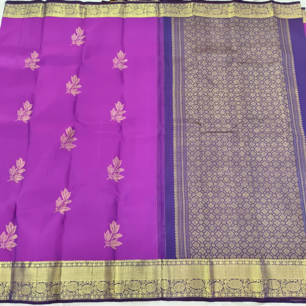 Pure Kanchipuram Silk Saree – Purple and Blue Contrast