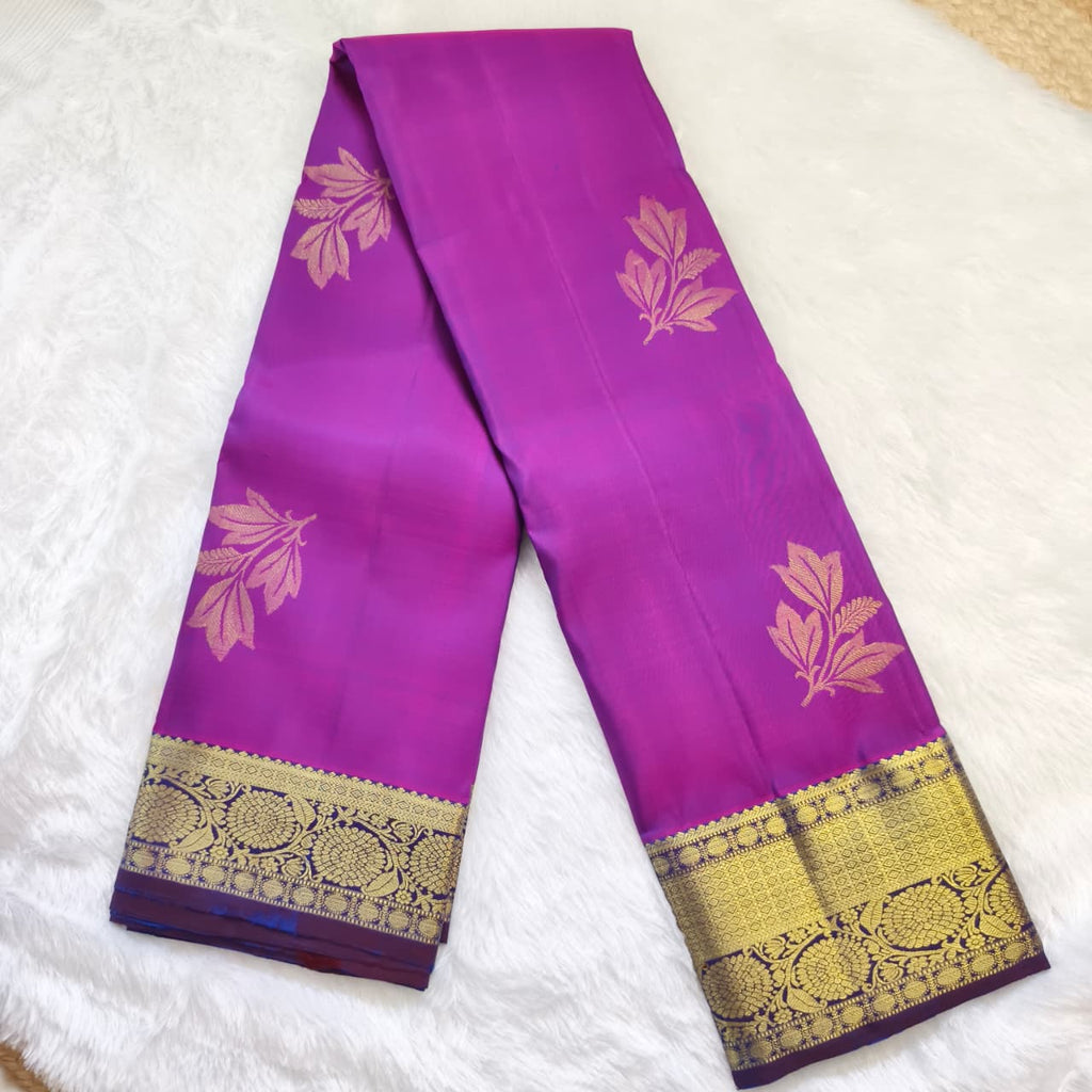 Pure Kanchipuram Silk Saree – Purple and Blue Contrast