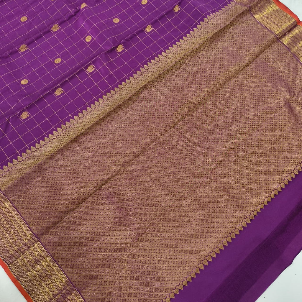 Pure Kanchipuram Silk Saree – Purple Color with Checks
