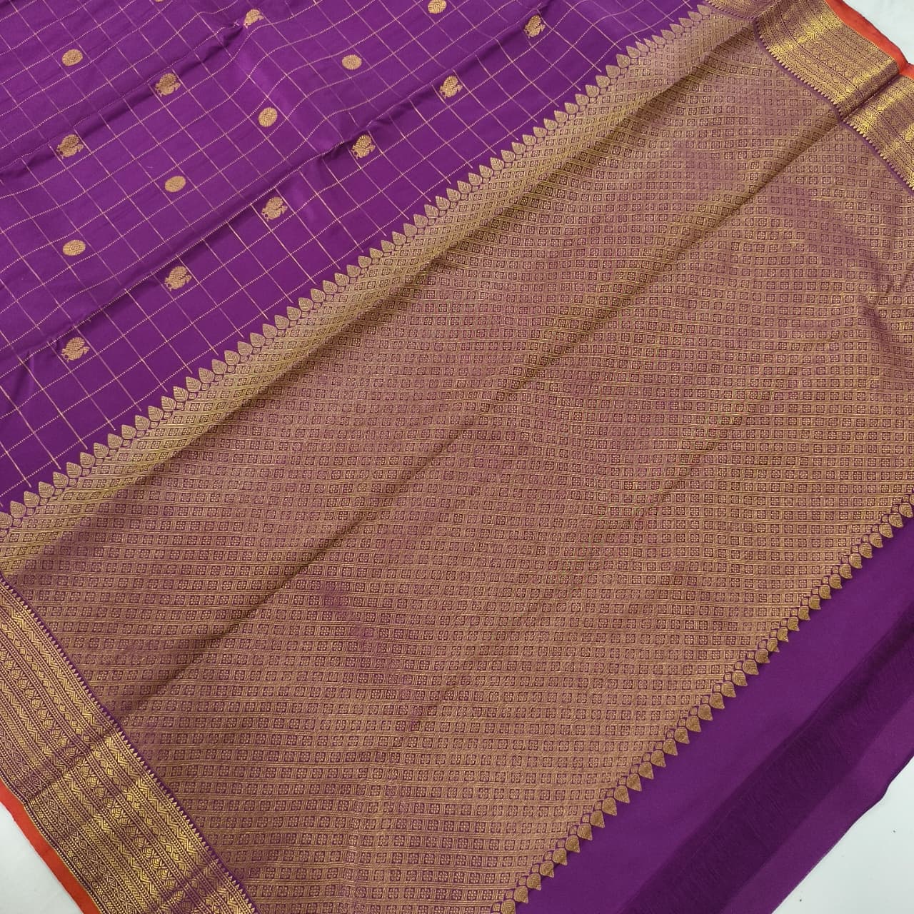 Pure Kanchipuram Silk Saree – Purple Color with Checks