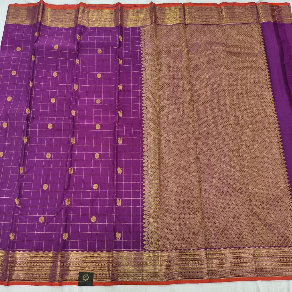 Pure Kanchipuram Silk Saree – Purple Color with Checks